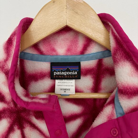 Rare Patagonia Synchilla T Snap Pink Tie Dye Fleece Pullover Sweatshirt M - Picture 3 of 8